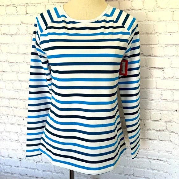 SPANX Long Sleeve Ocean Stripe Blue Swim Shirt--NWT--S - Picture 3 of 13